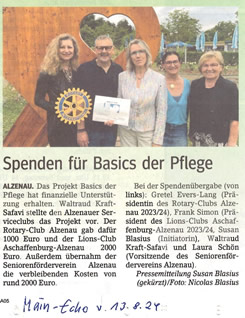 Pressebericht Spenden für Basics der Pflege 